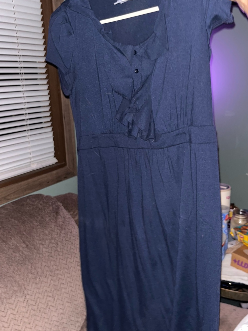 Navy Ruffle Front Women's Dress